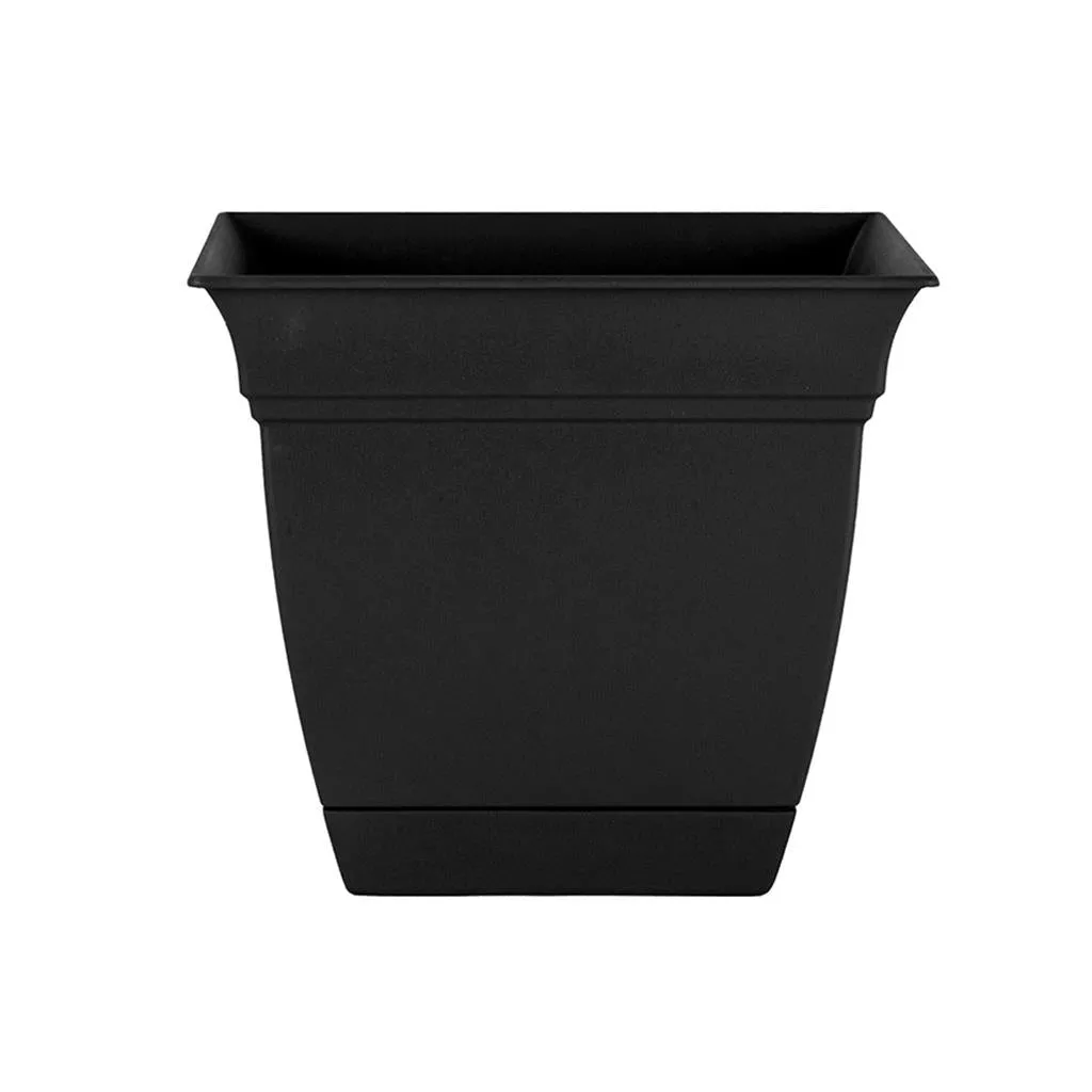 Eclipse Black Square Planter with Saucer
