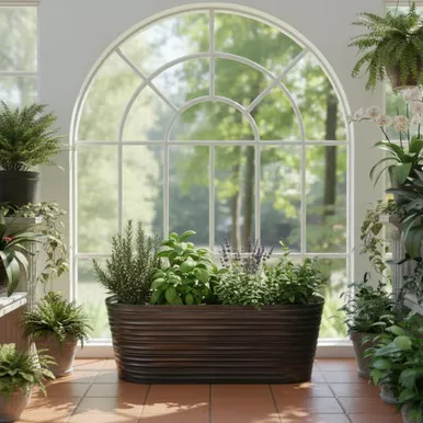 Esin Self-Watering Aluminum Deck Planter Pewter Finish