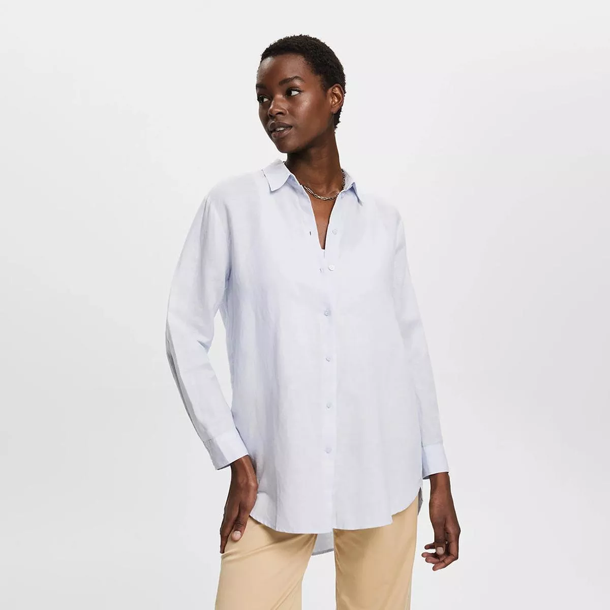 Loose Fit Tunic Blouse Light Blue