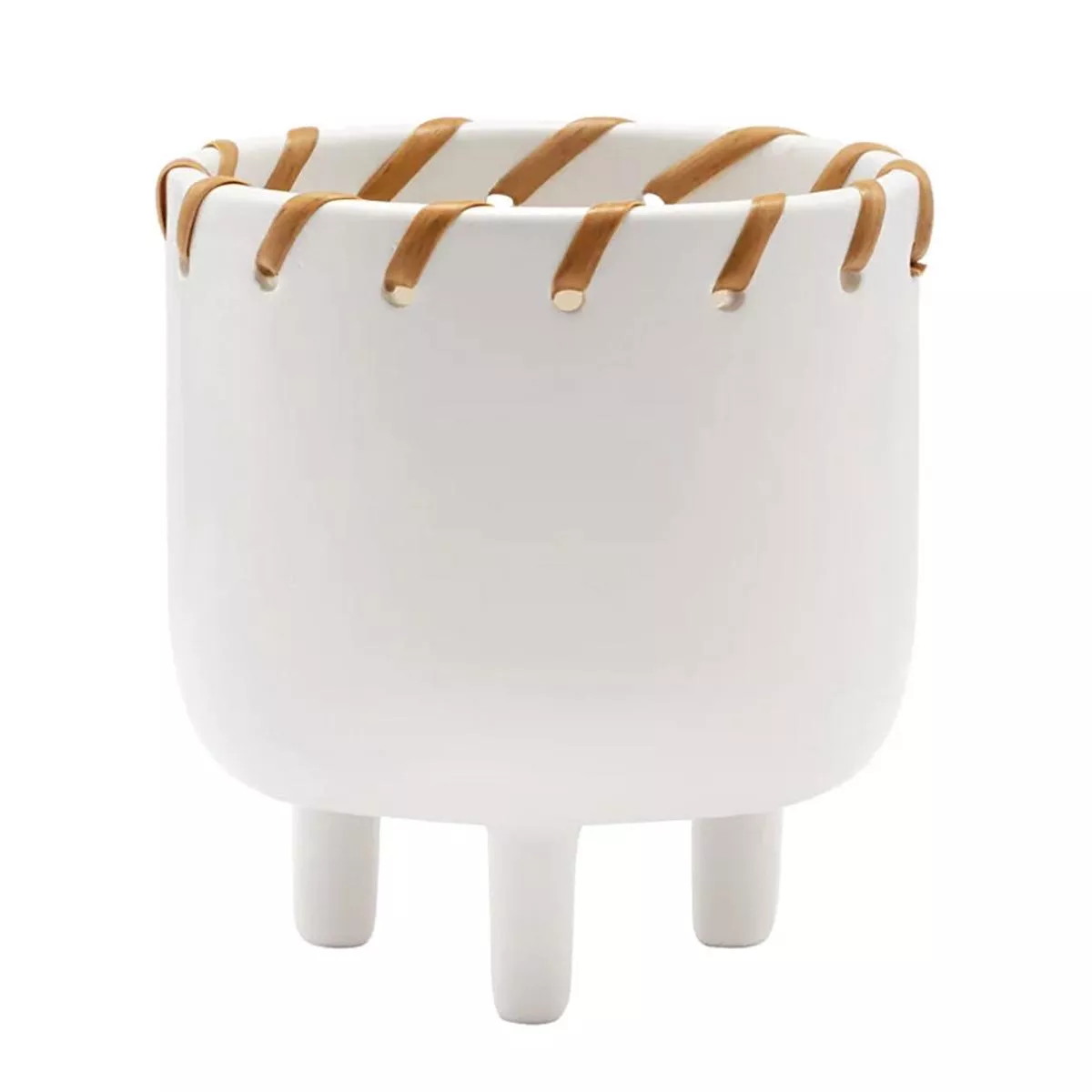 White Planter with Weave
